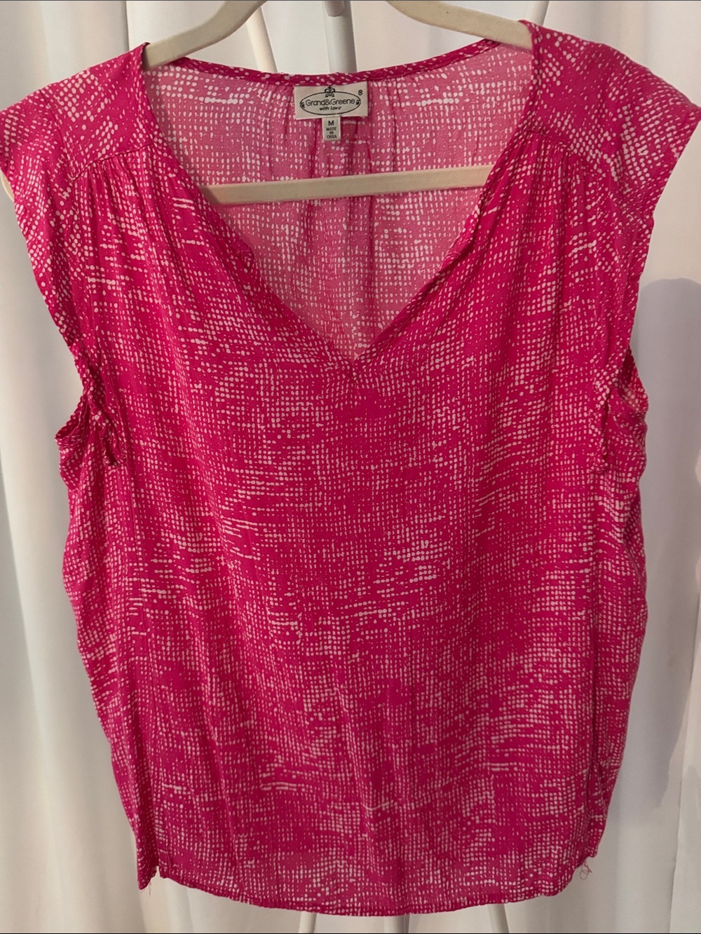 grand & greene Hot Pink Printed V-Neck Sleeveless Top